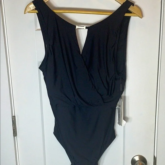 Calvin Klein Black One Piece Swimsuit with Plunging V-Neckline - Picture 3 of 6